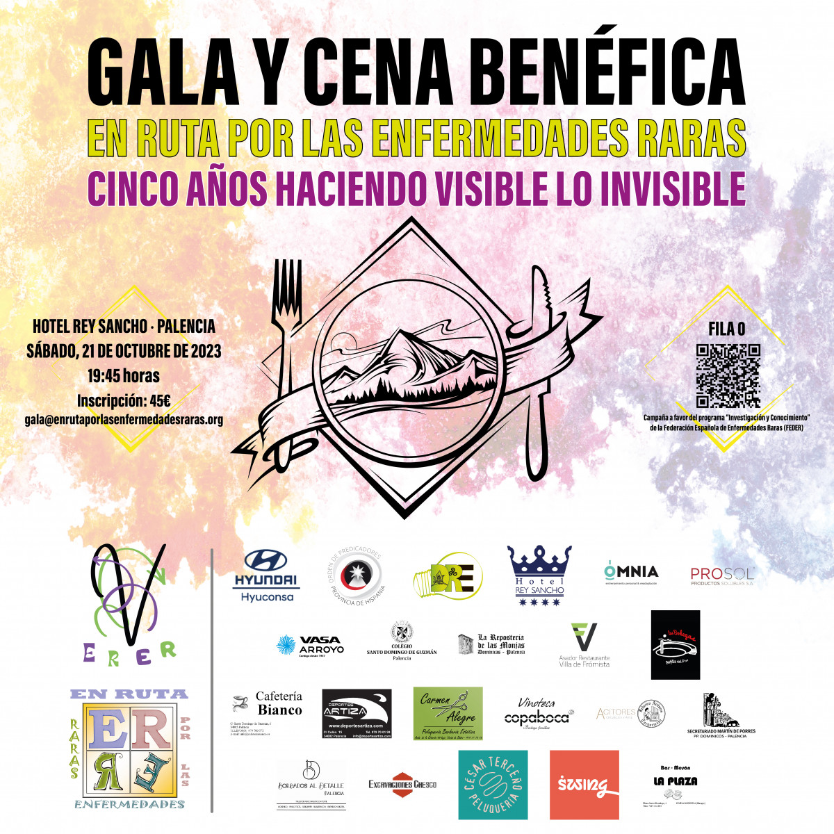 Gala y Cena Benu00e9fica En Ruta por las Enfermedades Raras  Cinco au00f1os haciendo visible lo invisible (cartel redes sociales)
