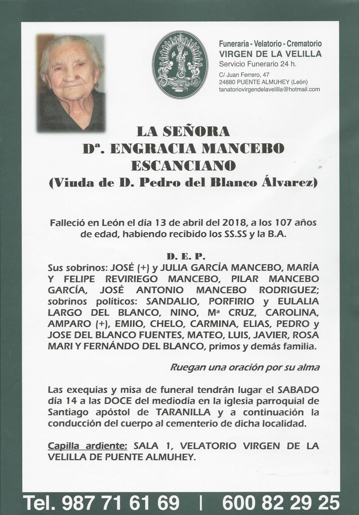 ESQUELA ENGRACIA MANCEBO ESCANCIANO