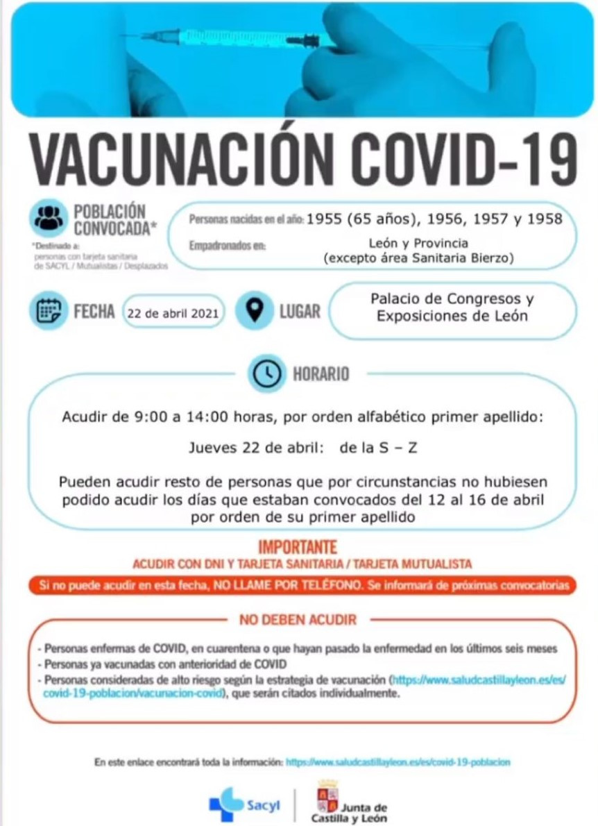 Cartel vacunación AZ para 22 abril