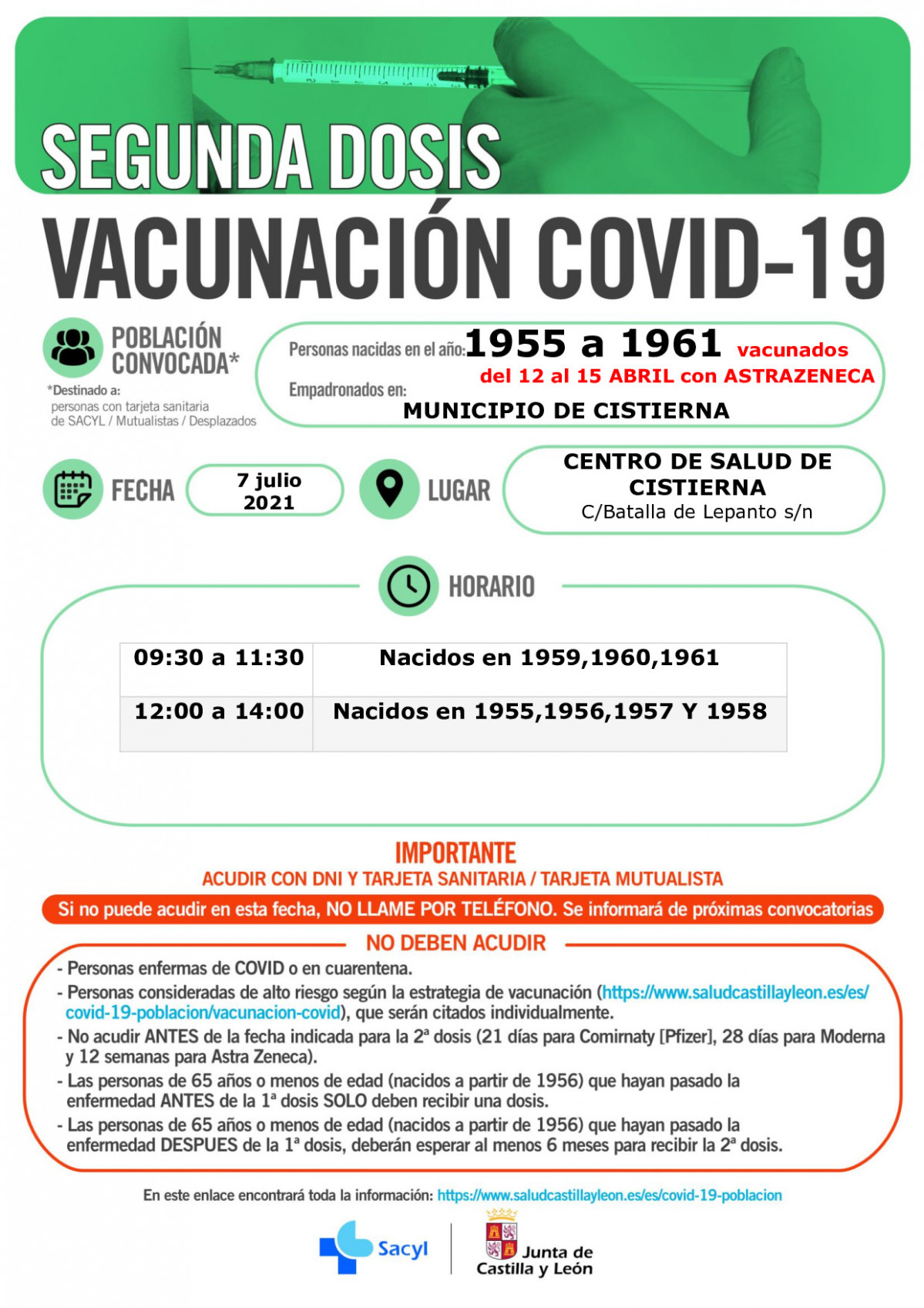 CISTIERNA 7DEJULIO2021 Nacidos1955a1961 SEGUNDADOSIS