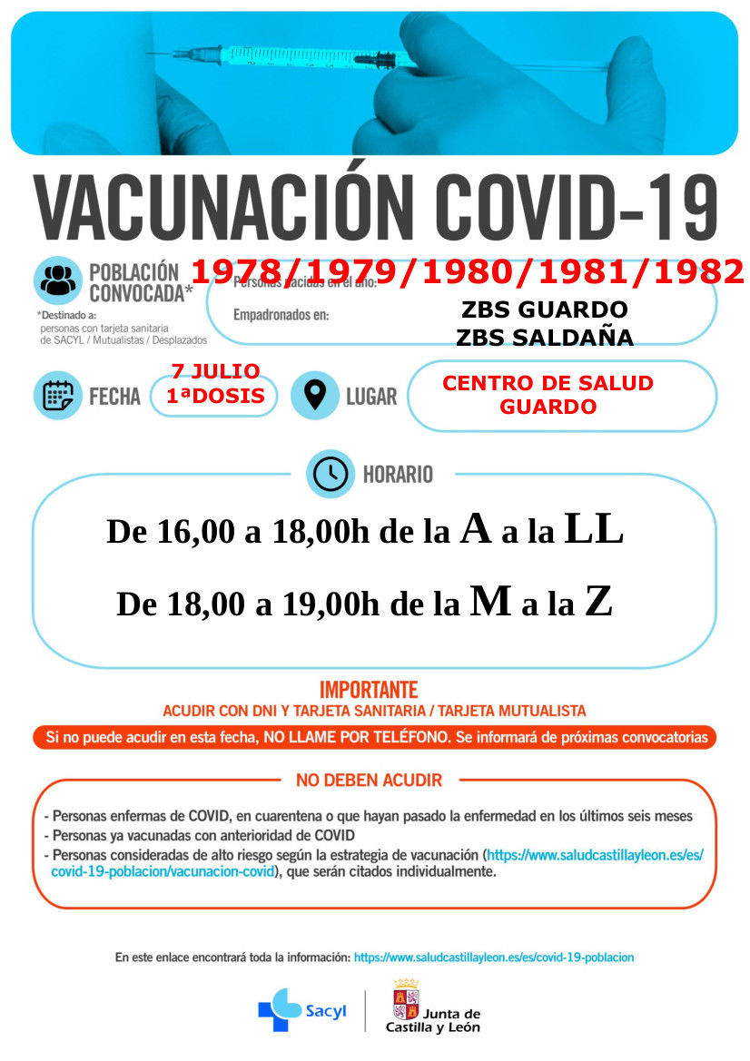 GUARDO  7 julio  Nacidos 1978 1979 1980 1981 1982 primera dosis