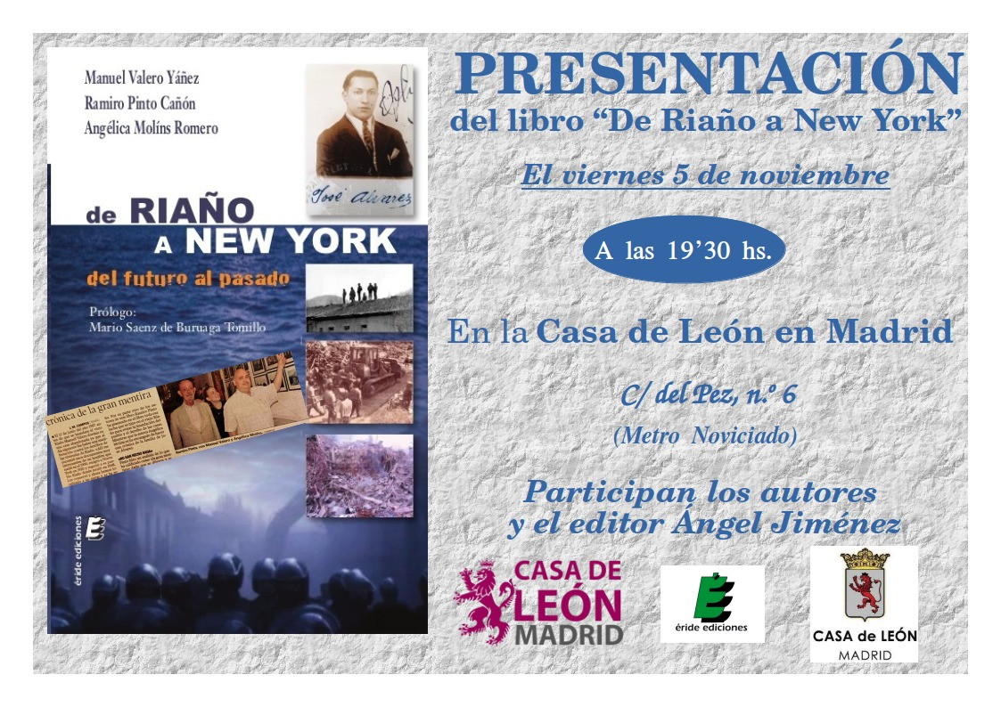 Cartel presentaciu00f3n en CASA DE LEu00d3N libro Riau00f1o NY