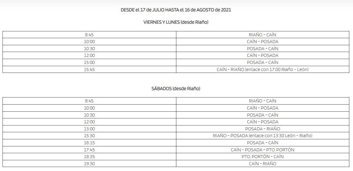 Horarios alsa ruta del cares