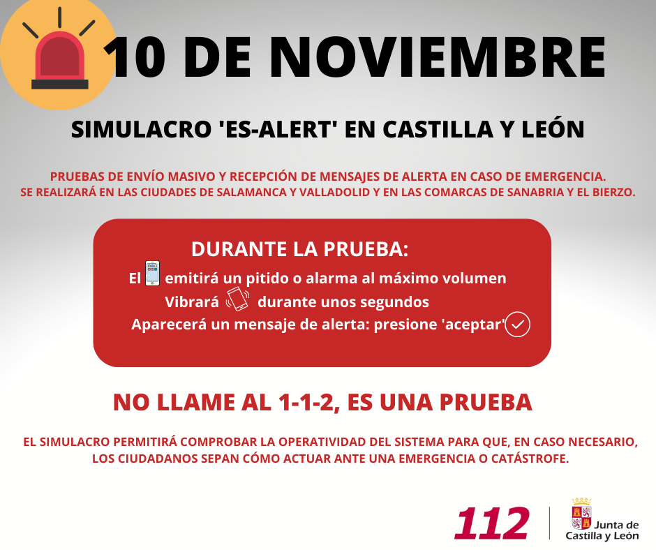 Imagen del simulacro 'Es.Alert1 112 en Castilla y Leu00f3n