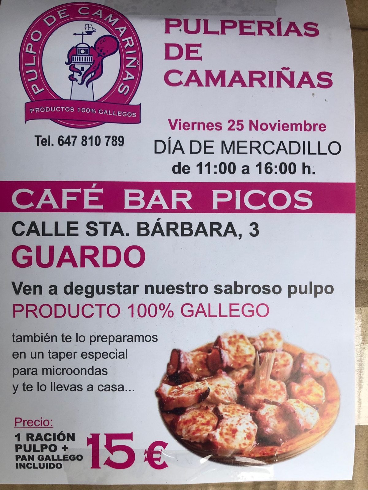 Cartel bar picos guardo pulpo