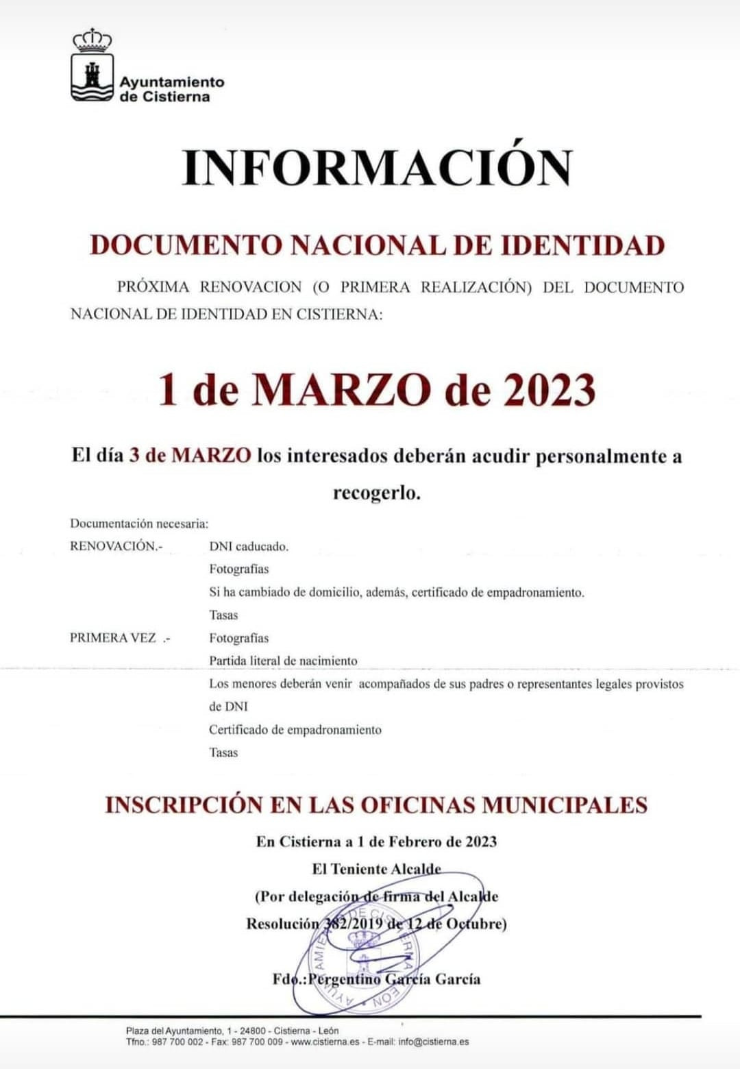 Renovacion dni cistierna