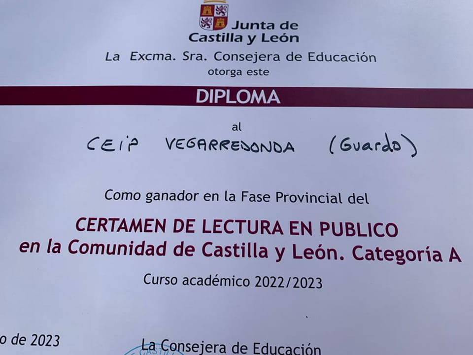 Diploma ceip vegarredonda certamen de lectura