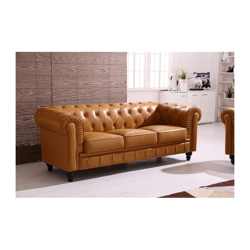 Sofa chester 3 plazas similpiel cognac viejo