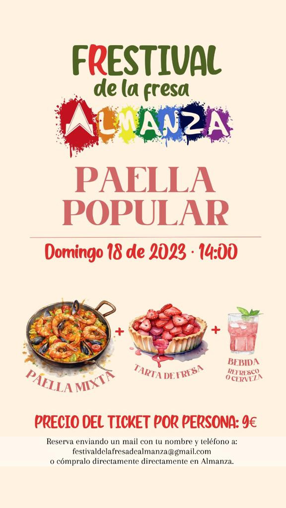 Cartel paella popular festival fresa almanza