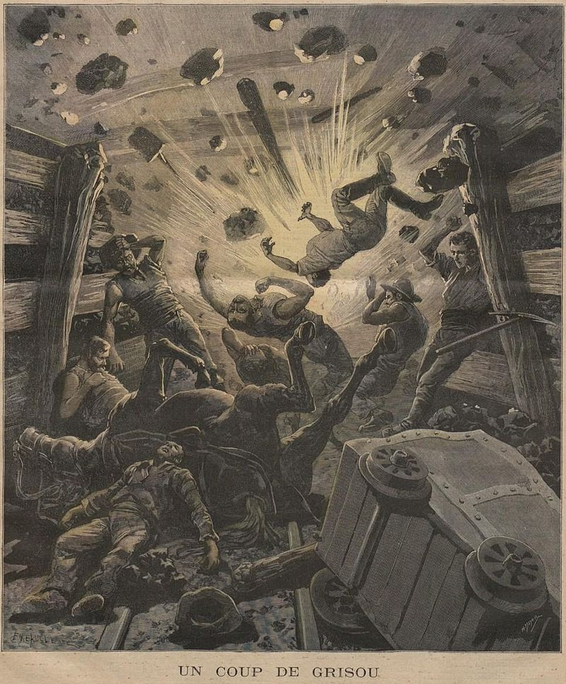 Explosiu00f3n de grisu00fa  Ilustraciu00f3n  de Le Petit Journal, Paru00eds. 1892 wikipedia