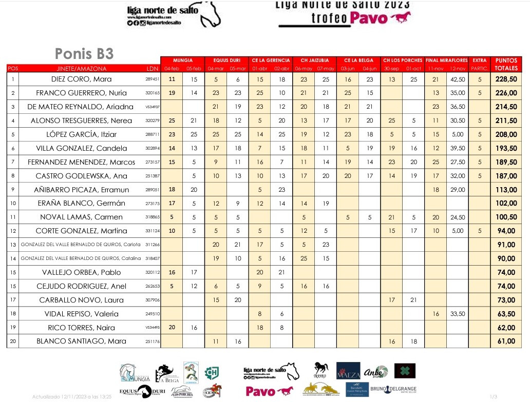 Clasificcion pony b3