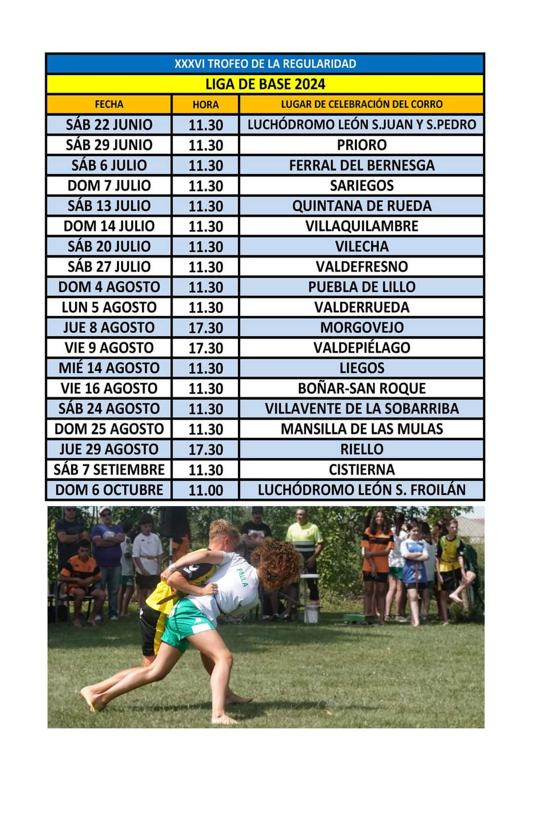 Calendario Liga de Base de Verano 2024 Lucha Leonesa
