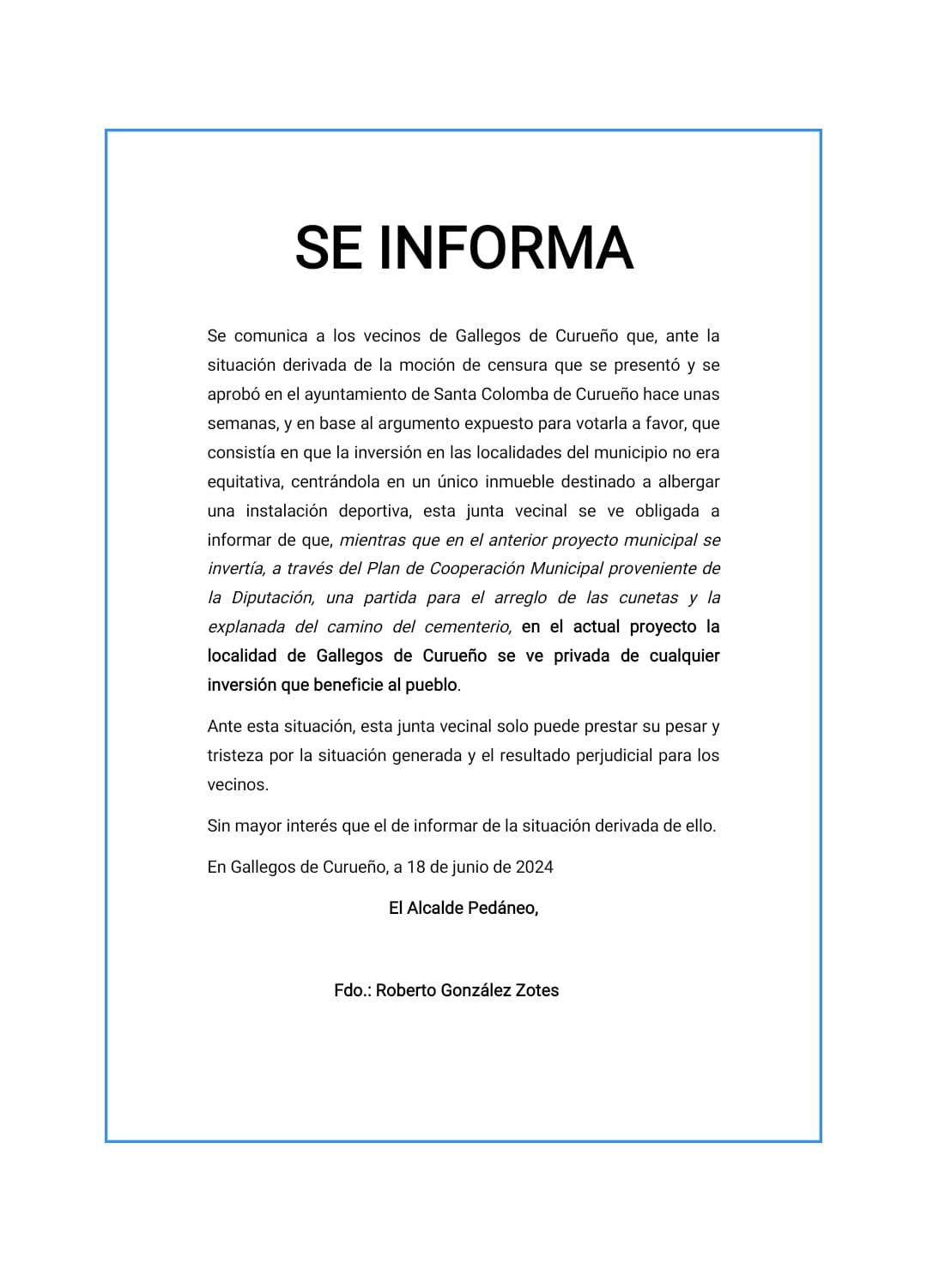 Bando junta vecinal gallegos de curueu00f1o
