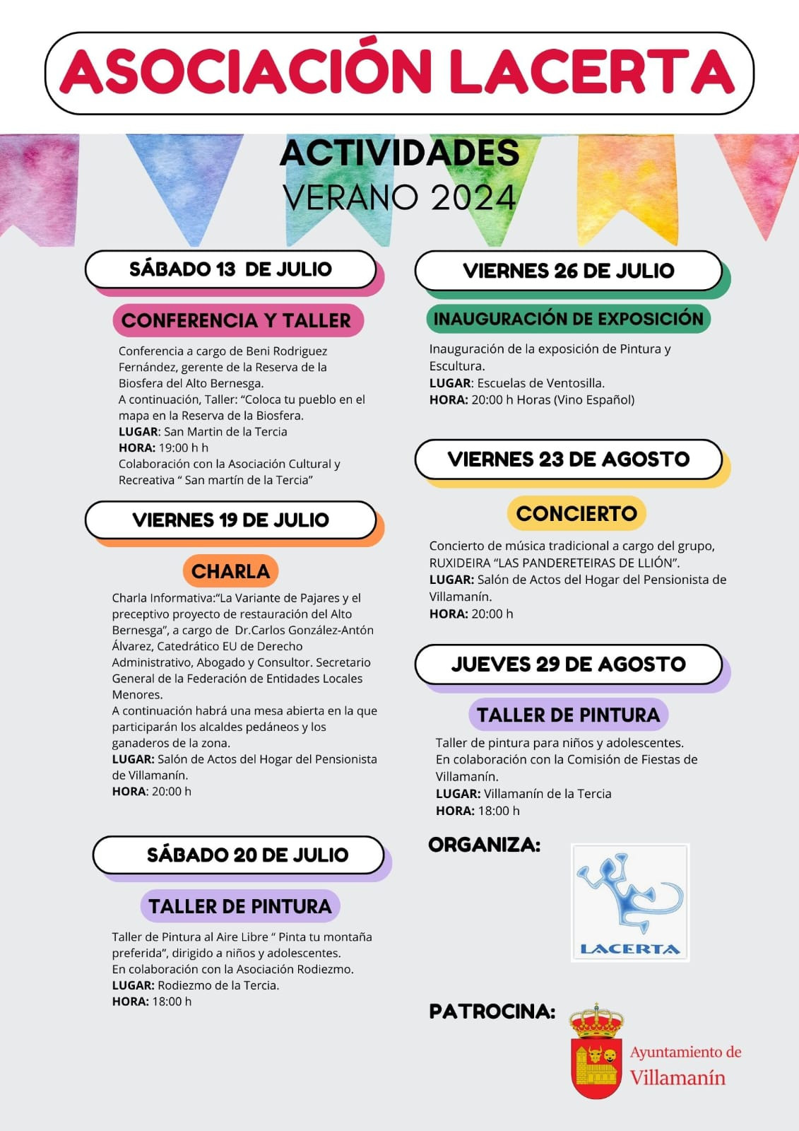 Cartel actividades asociacion lacerta