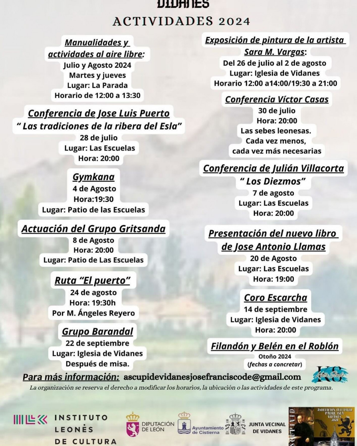 Cartel actividades verano vidanes