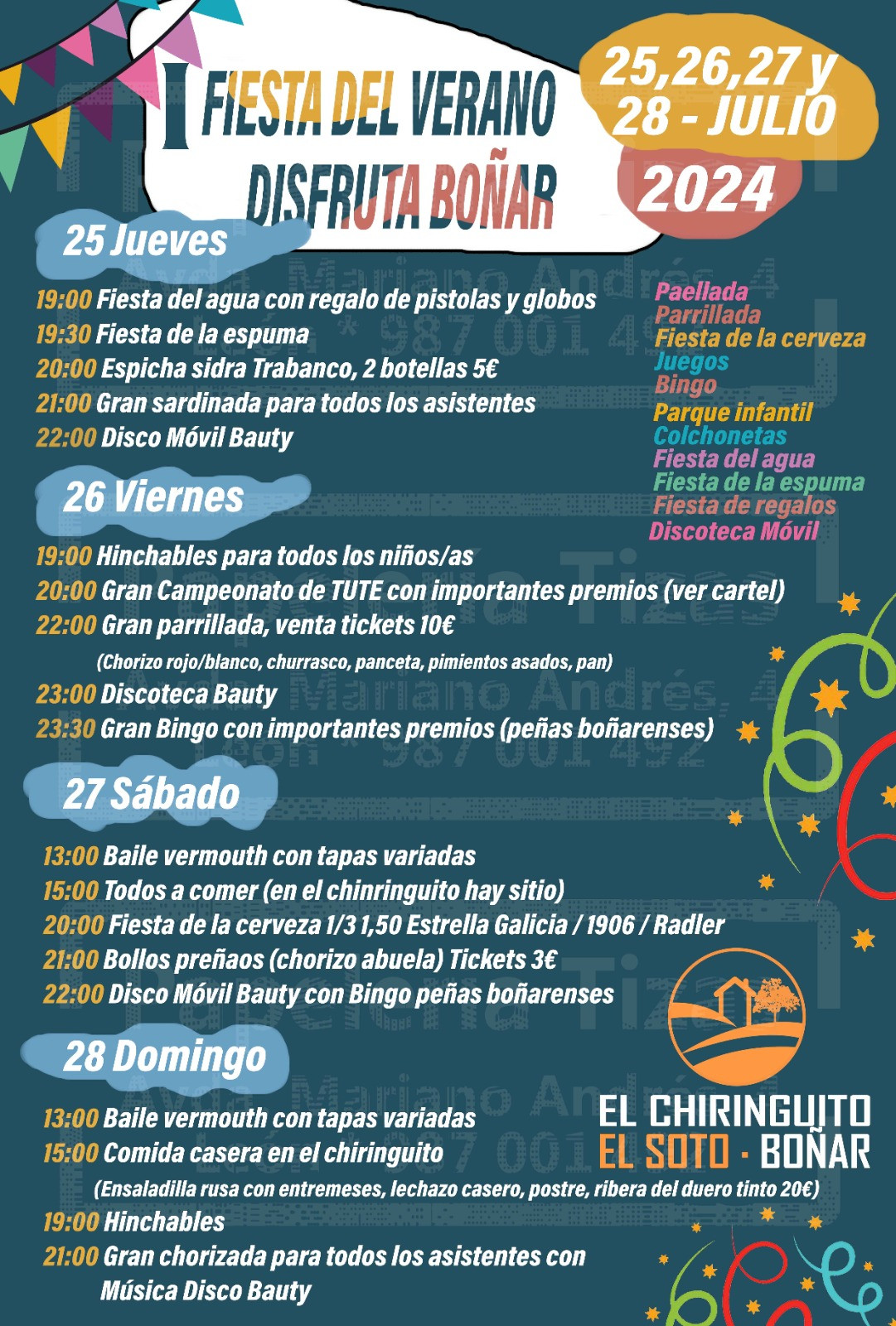 Cartel fiesta de verano el soto bou00f1ar