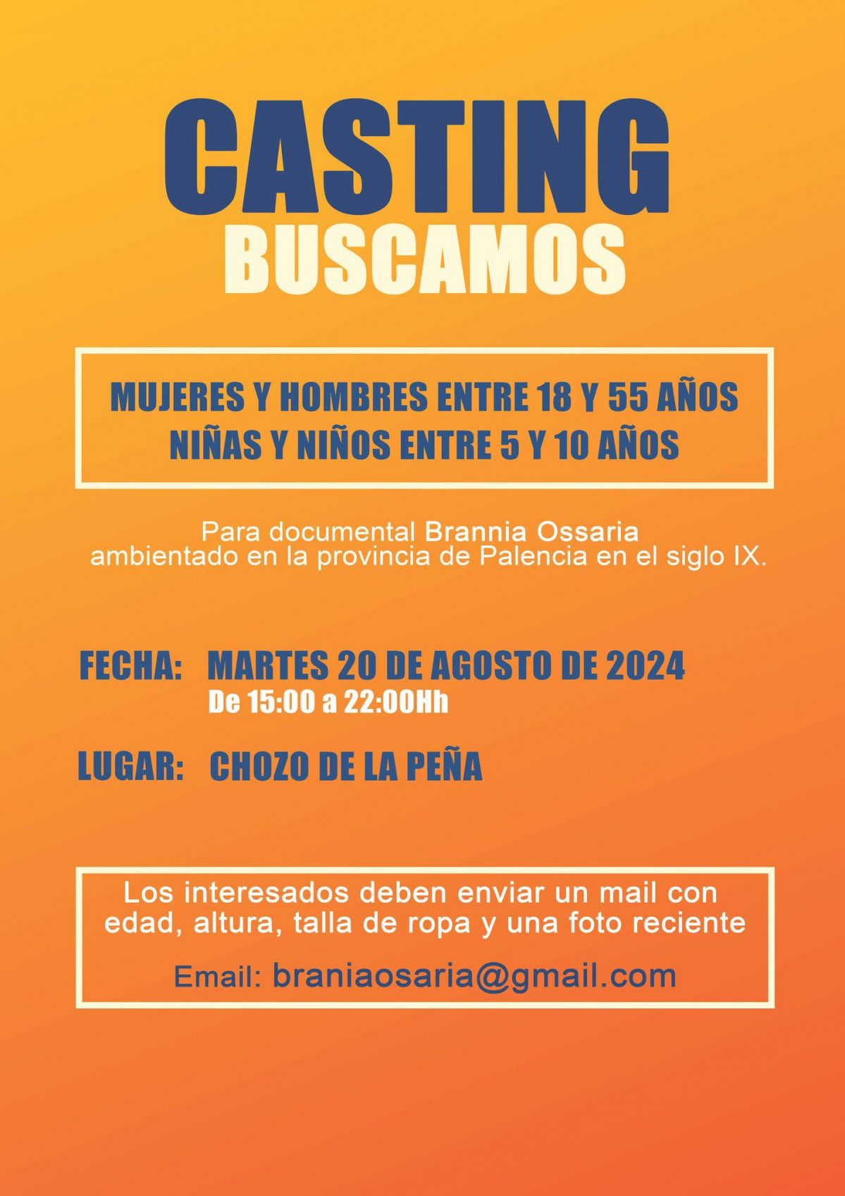 Cartel casting documental palencia rodaje chozo de la peu00f1a