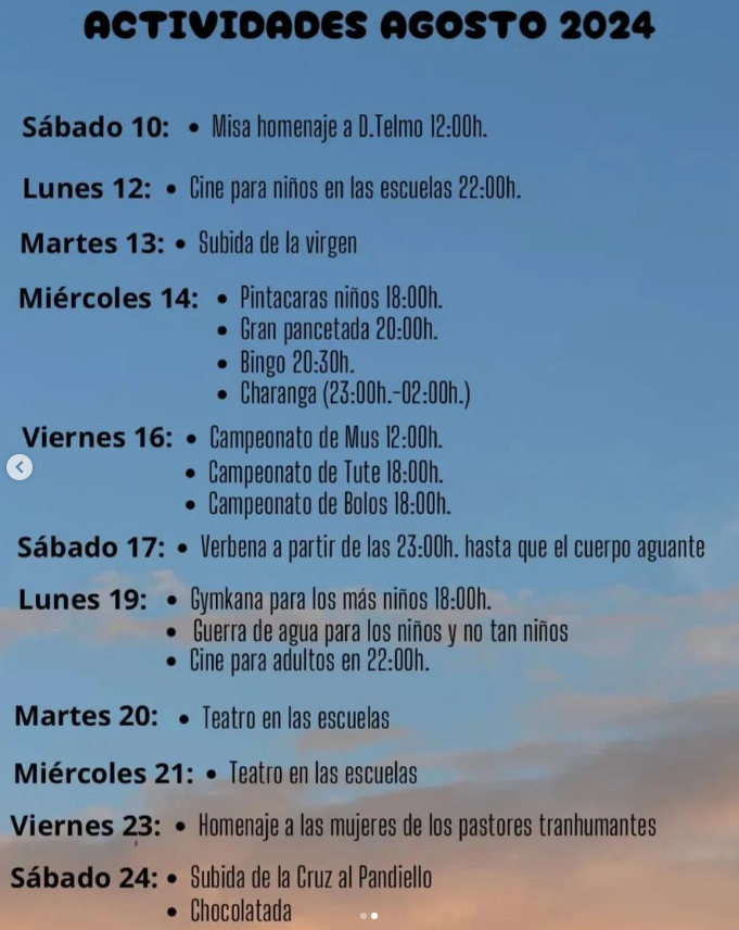 Programa actividades agosto tejerina 2024