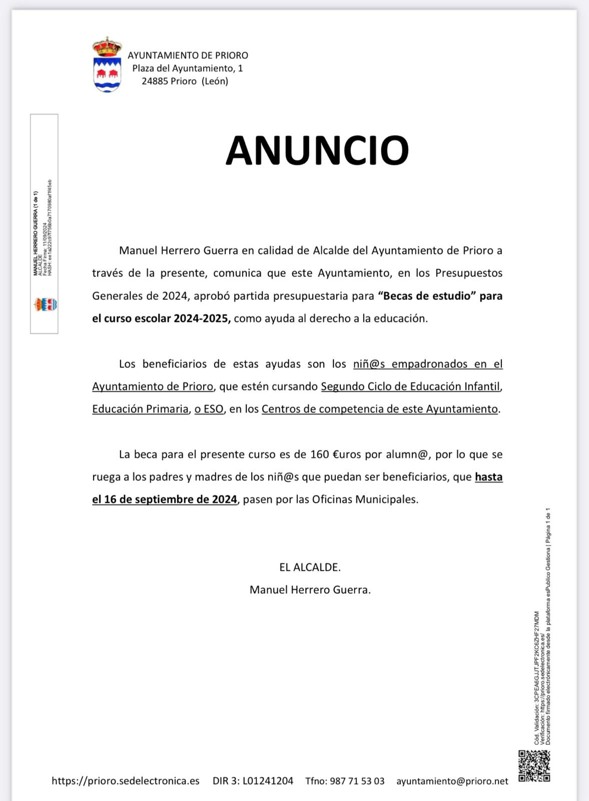 Bando becas estudio prioro