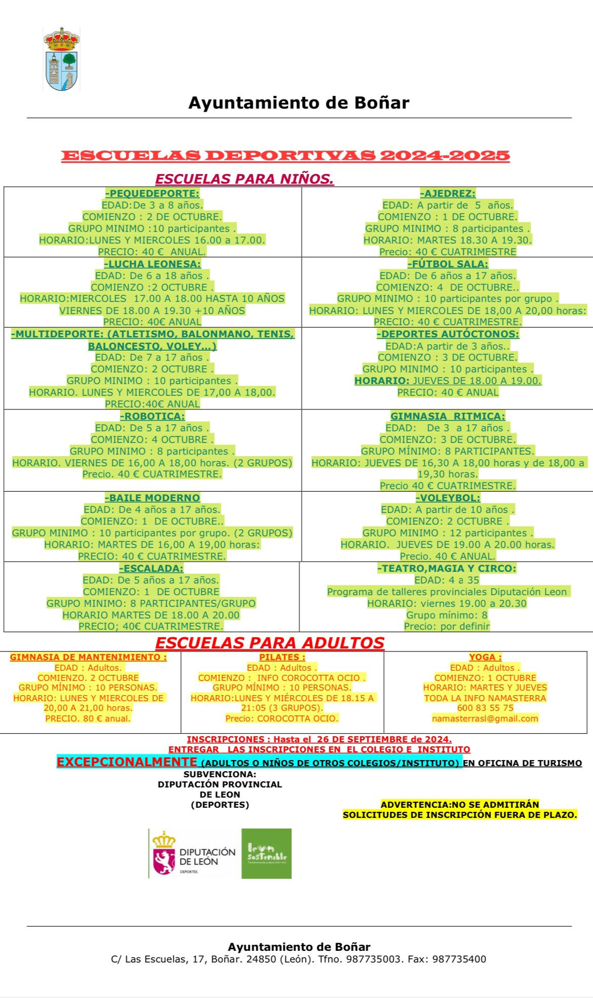 Escuelas deportivas 2024 2025 boñar