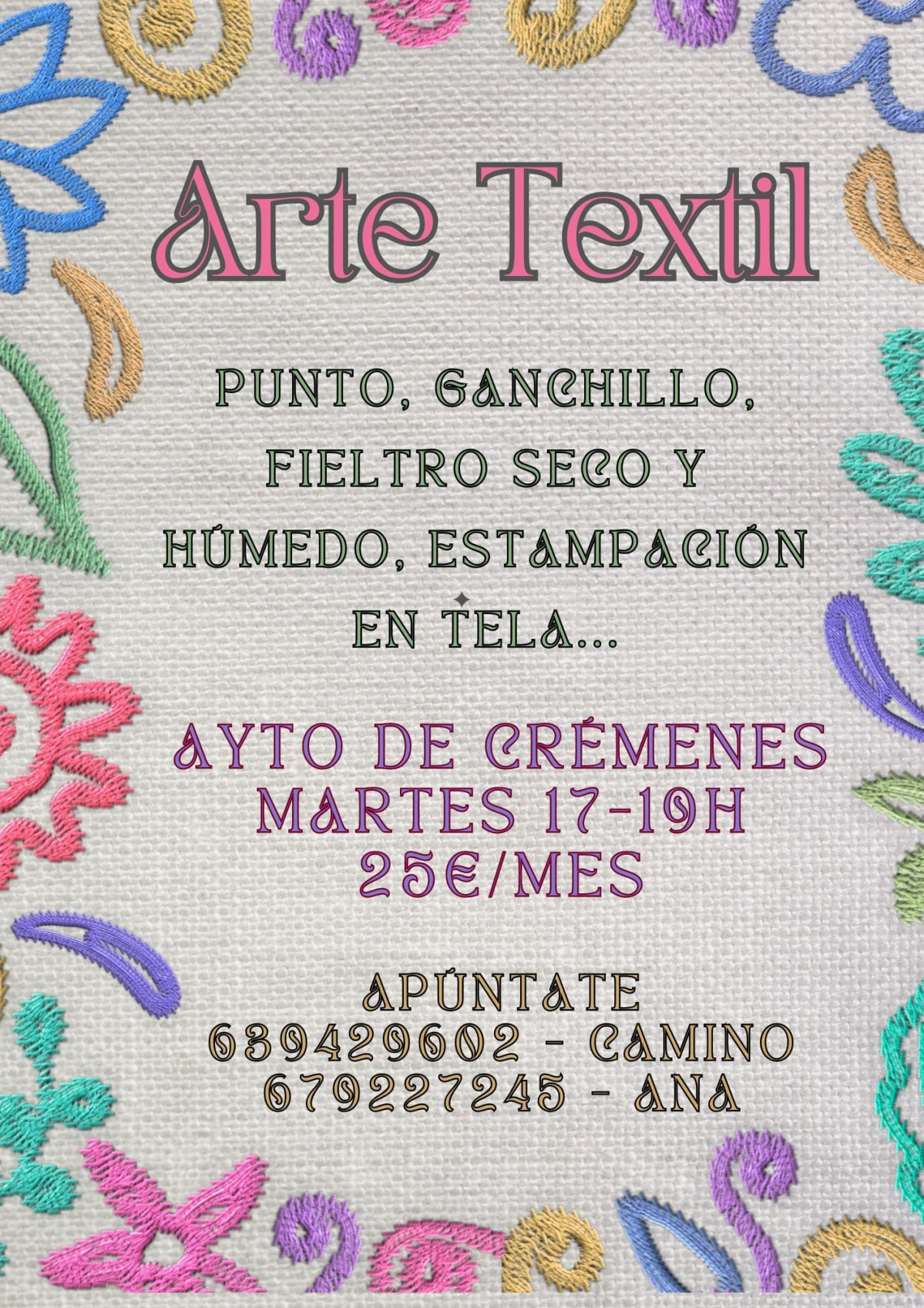 Cartel clases arte textil