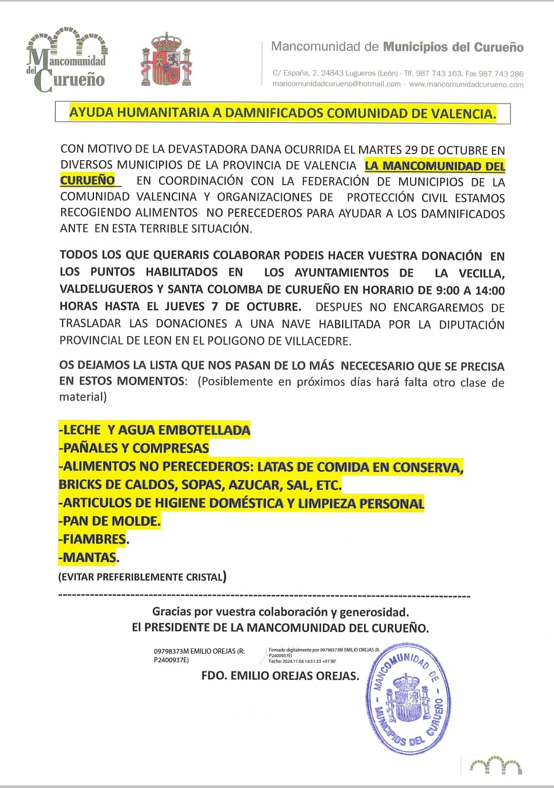 Recogida alimentos y materiales valle del curueu00f1o