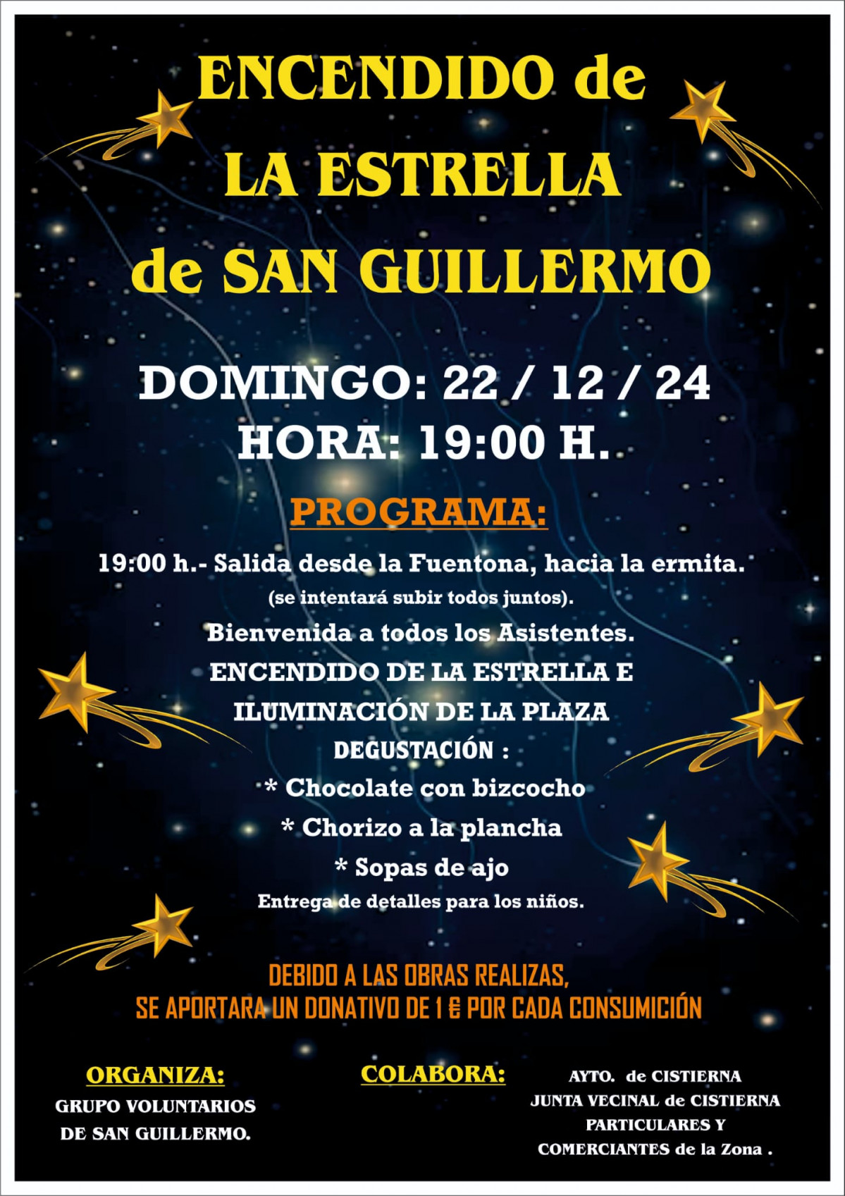Cartel encendido estrella de san guillermo 2024