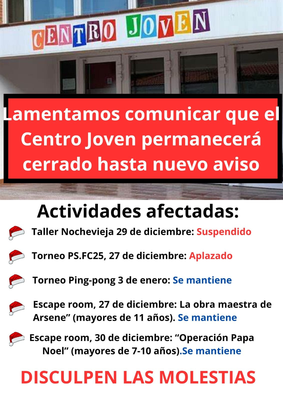 Cartel cierre centro joven