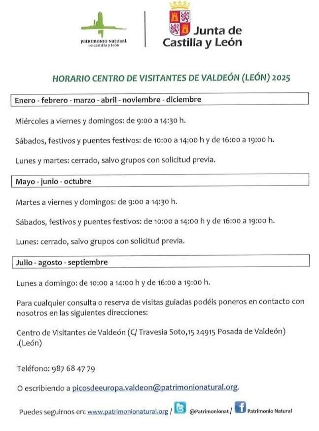Horarios centro visitantes valdeu00f3n 2025