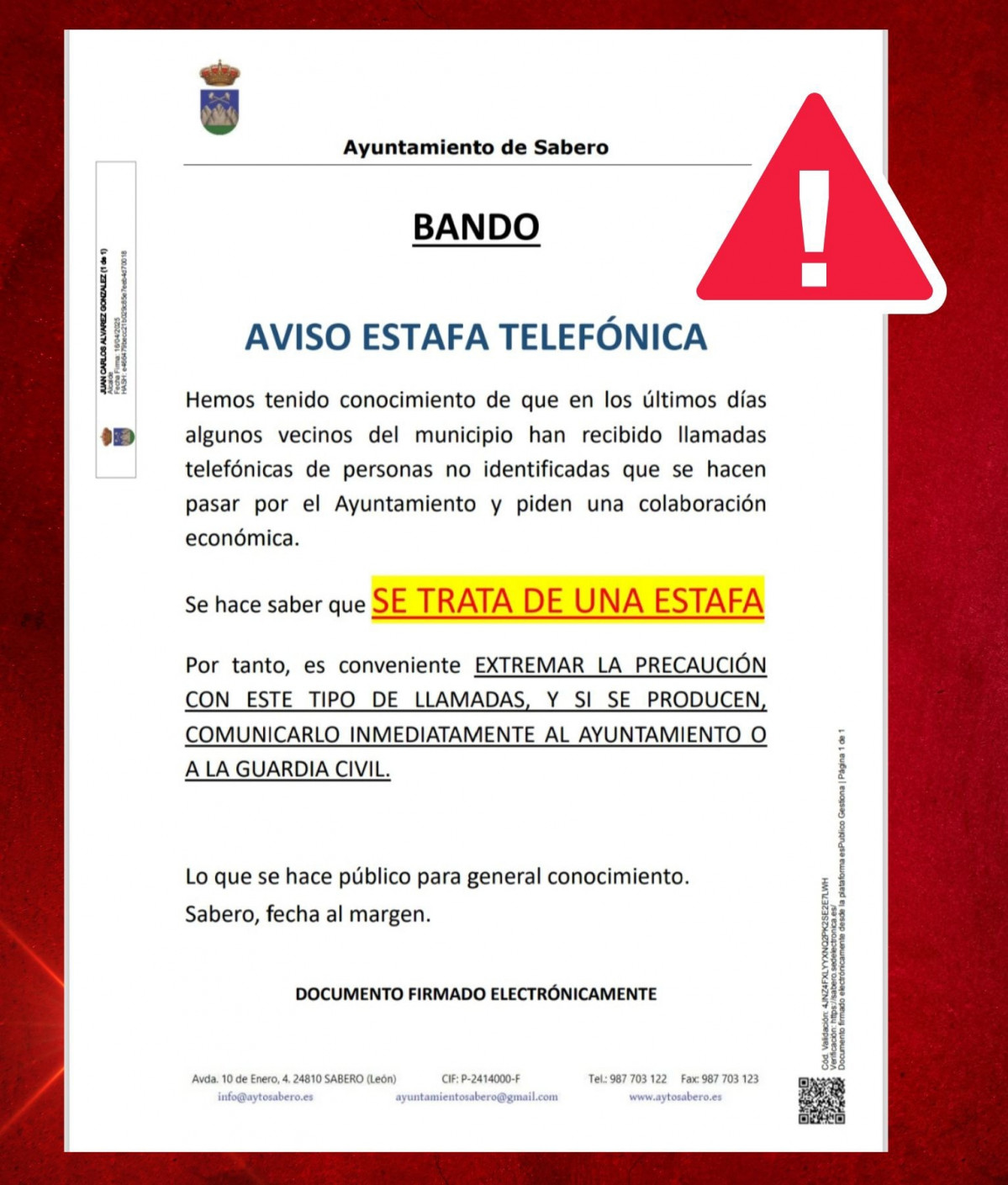 Aviso estafa
