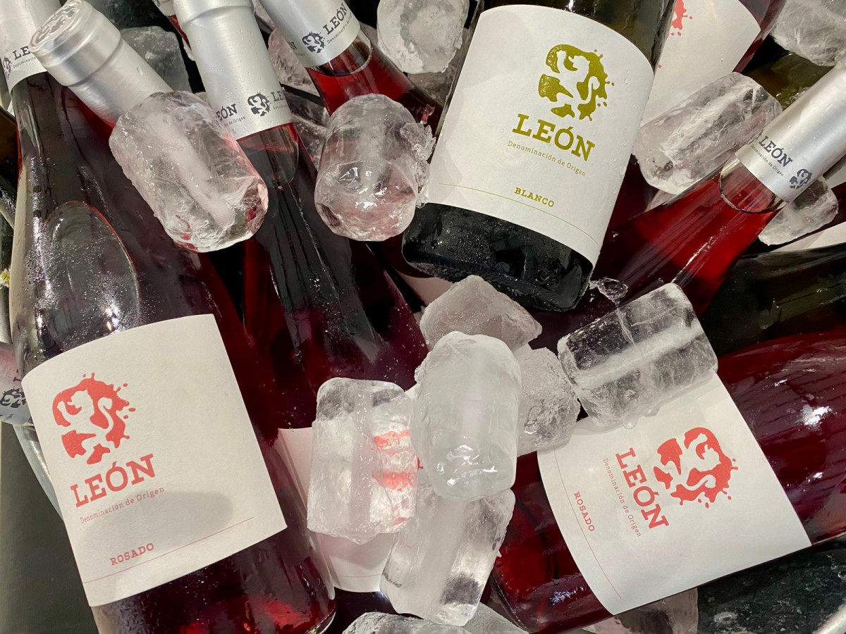 Botellas de vino blanco genérico de Albarín y rosado de Prieto Picudo de la Denominación de Origen León (1)