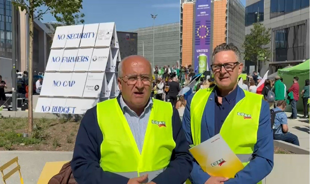 Miguel Padilla y Jaume Bernis en manifestaciu00f3n Bruselas del pasado 20 de mayo. Archivo COAG