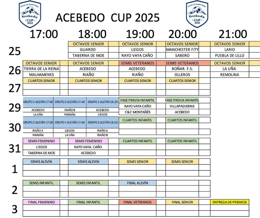 Calendario torneo acebedo